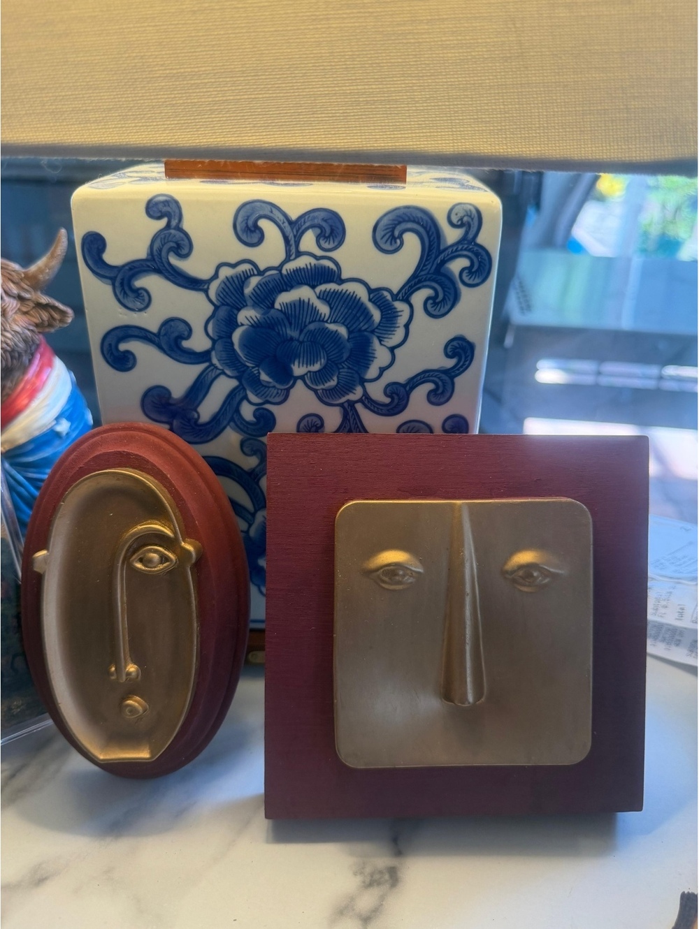 Set of 2 Decorative gold and burgundy modern Wall Art